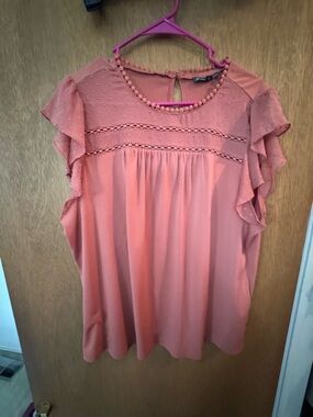 Adrianna Papell Coral Pink Ruffle Sleeve Blouse